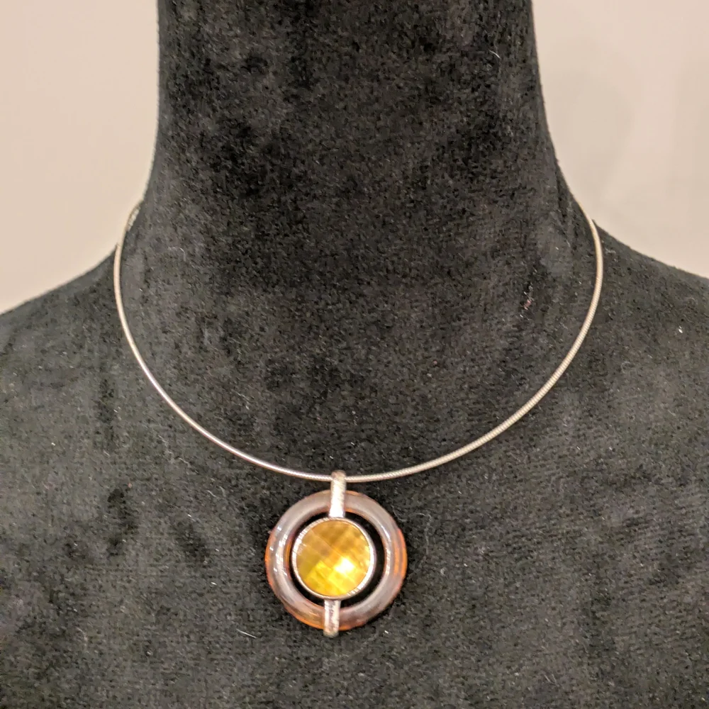 Anne Klein Faux Topaz And Tortoise Shell Necklace Memory Wire